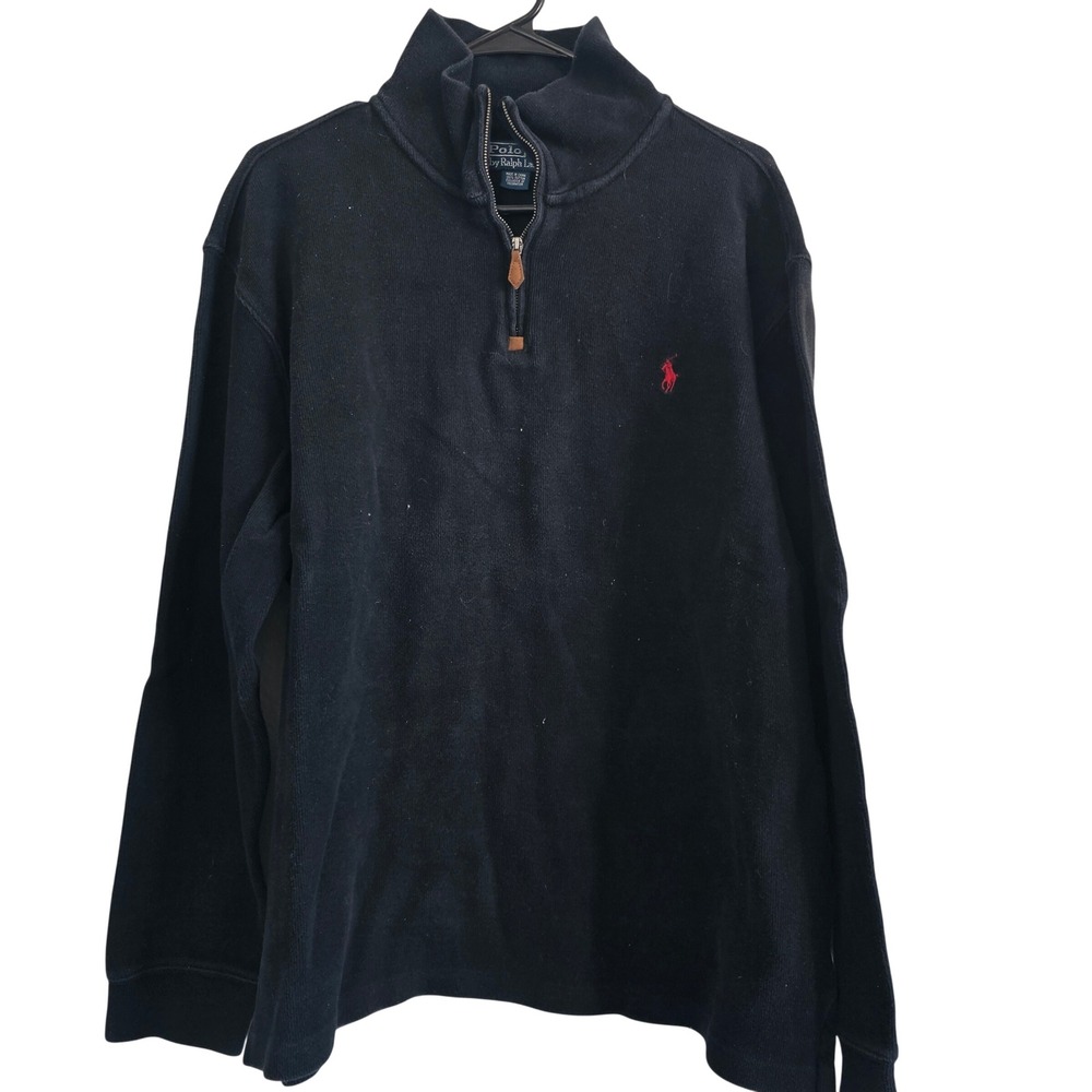Polo Ralph Lauren Mens XL‎ Black Cotton Quarter Pullover Sweater Red Pony Logo